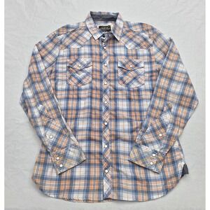BKE Vintage Men's Athletic Fit Plaid Pearl Snap Button Size Large